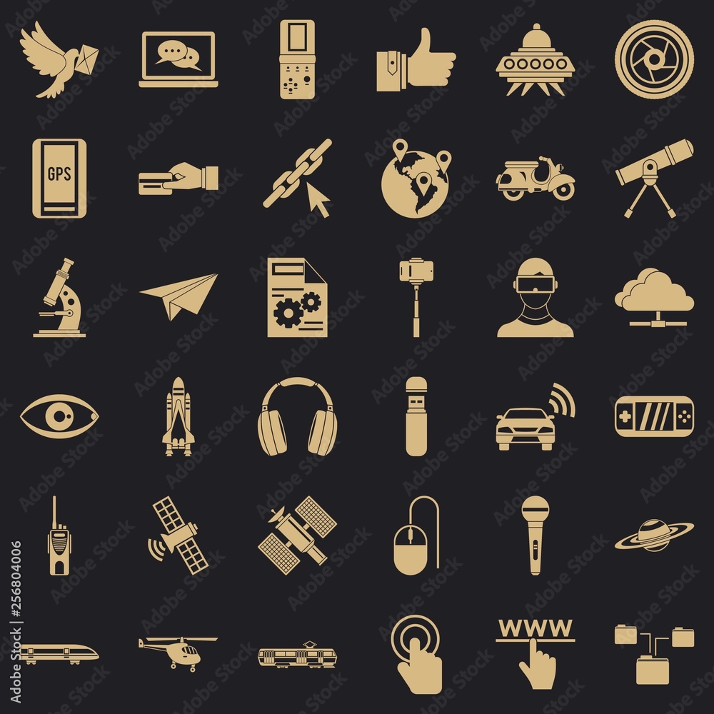 Poster internet technology icons set. simple style of 36 internet technology vector icons for web for any d
