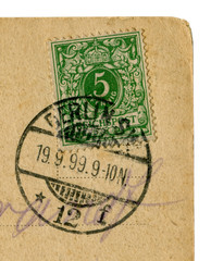 German historical stamp: 5 pfenings with Imperial crown on coat of arms, with curls, 19.9.1899 cancellation, Berlin, Reich post, Germany, German Empire