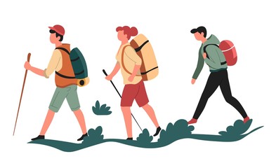 Hikers or backpackers walking men and woman sport or outdoor activity