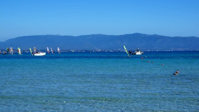 Sea In Sardinia Sport Sailing Surfing Windsurf Kitesurfing Rowing Sup Sailboat Video 4K