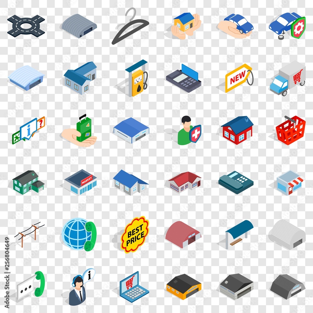 Poster deposit account icons set. isometric style of 36 deposit account vector icons for web for any design