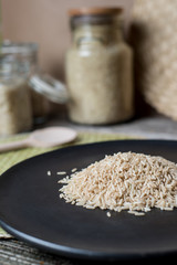 White rice on a black plate