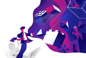 Man interacts with a virtual environment