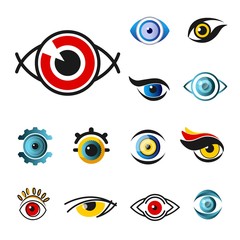 Eye isolated icons pupils vision or sight
