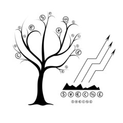Money Tree. The monetary units  dollar, cent, euro, pound, yen, grows on a  money tree