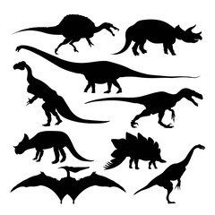 Dinosaur silhouettes extinct species isolated ancient animals