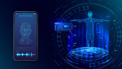 Robot. Biometric identification or Facial recognition system concept. concept of biometric technology, digital Face Scanning, human head combined with electronic board, Vector