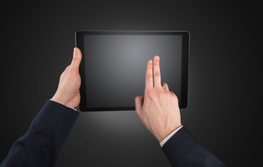 Hand using tablet with no concept and empty space
