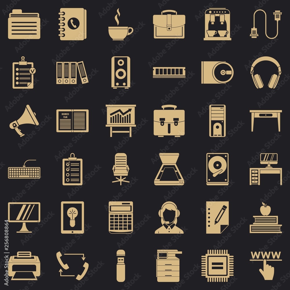 Poster work briefcase icons set. simple style of 36 work briefcase vector icons for web for any design