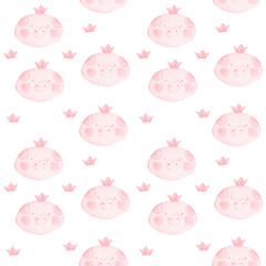Cute seamless pattern with funny piglets princesses.