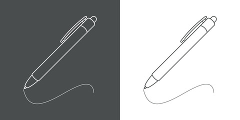 Icono plano lineal bolígrafo con raya en gris y blanco © teracreonte