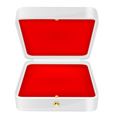Open white jewelry box with red velvet lining
