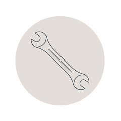 Icono plano lineal llave de industria en círculo color gris