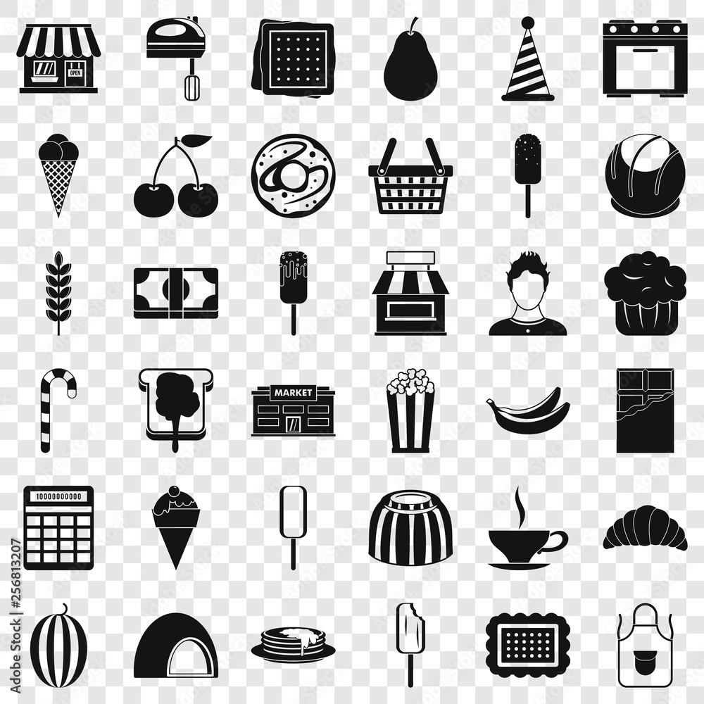 Poster chocolate icons set. simple style of 36 chocolate vector icons for web for any design