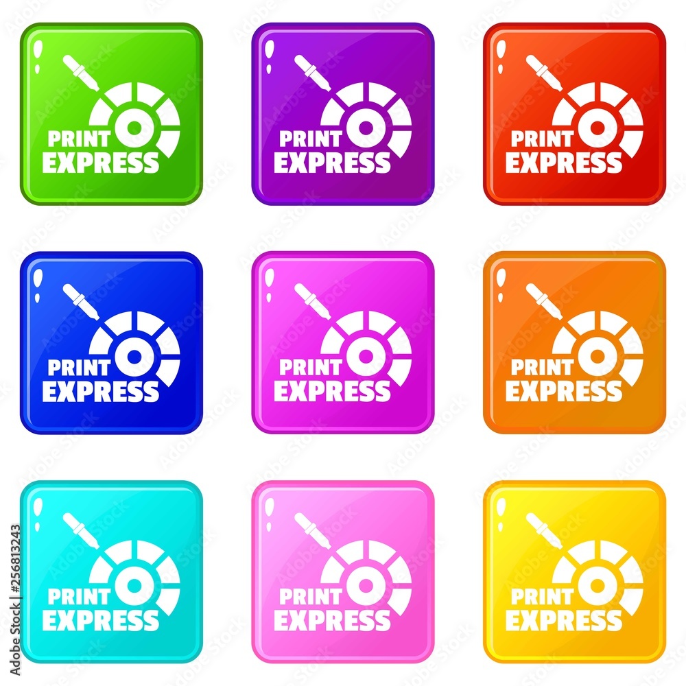 Poster print express icons set 9 color collection isolated on white for any design