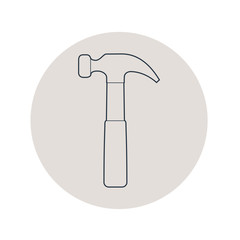 Icono plano lineal martillo en círculo color gris