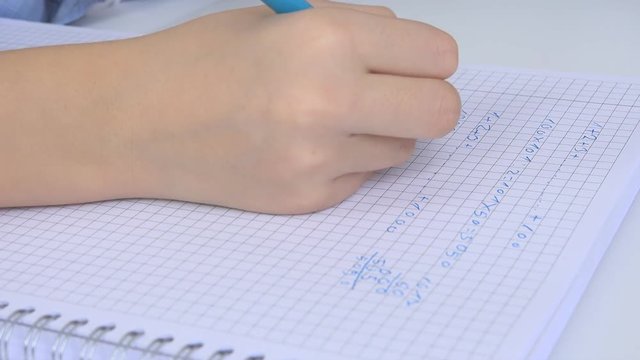Child Writing in Classroom, Studying, Kid Homework, Student Learning Mathematics