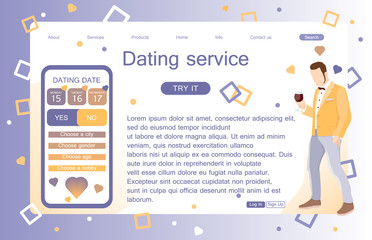 Landing page of dating service. Concept of web page design for website and mobile website. Vector illustration in flat style.