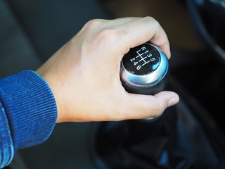 Manual hand transmission in car