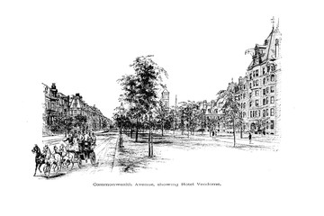 Boston city. Engraving illustration