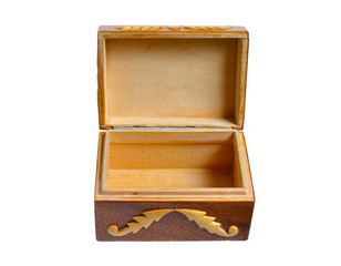 Small wooden handmade casket. Isolated on white background