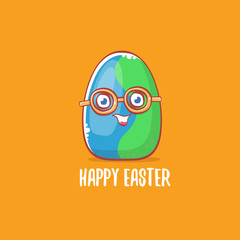 Happy easter cartoon greeting card with cute cartoon egg character isolate on orange background. Vector Happy easter creative concept illustration