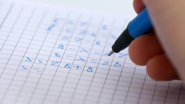 Child Writing in Classroom, Studying, Kid Homework, Student Learning Mathematics