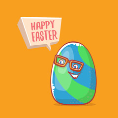Happy easter cartoon greeting card with cute cartoon egg character isolate on orange background. Vector Happy easter creative concept illustration
