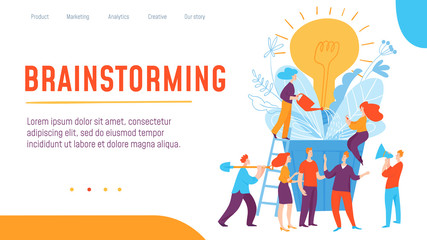 Vector concept creative brainstorming and thinking business illustration with working people. 