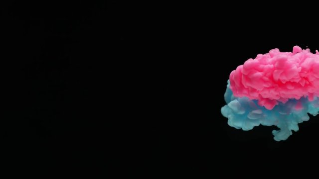 Slow motion of coloured inks in water isolated on black background, filmed on super slow motion cinema camera, 500 fps.