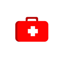 Flat icon of a suitcase with medical and first aid objects