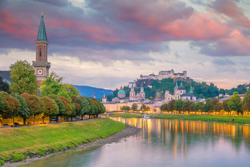 Beautiful view of Salzburg city skyline  in the summer