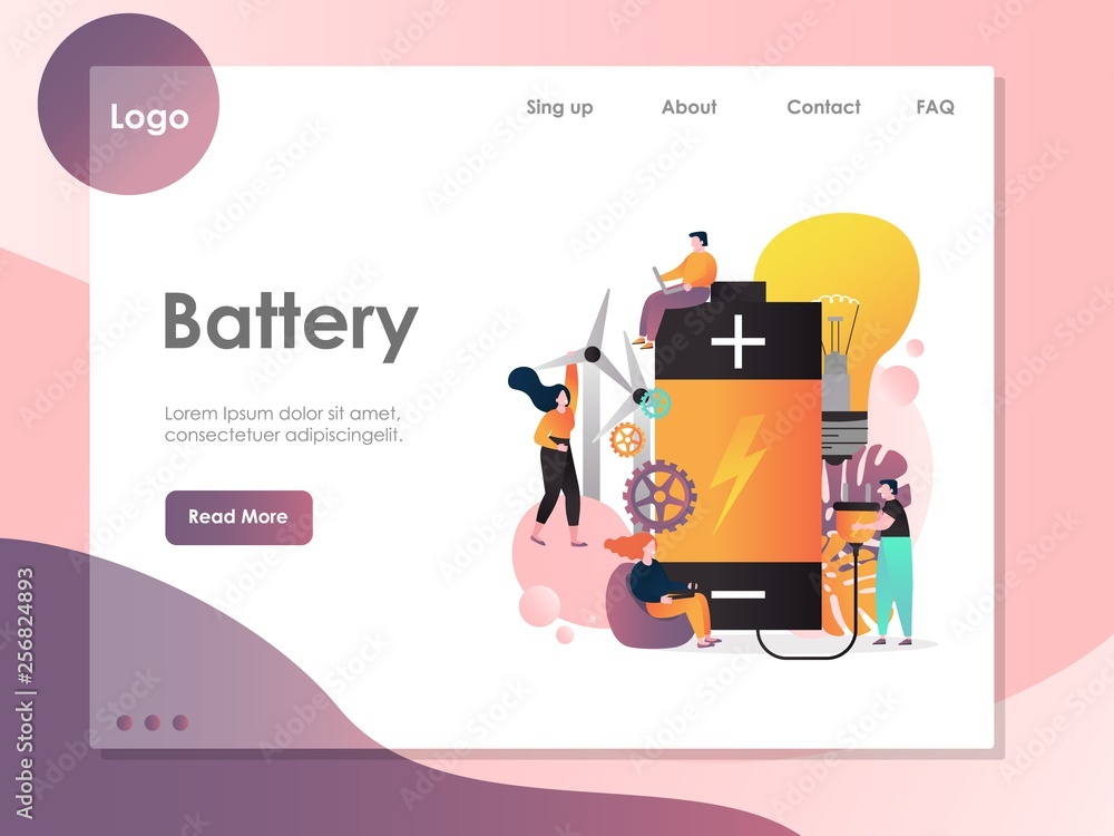 Poster battery vector website landing page design template