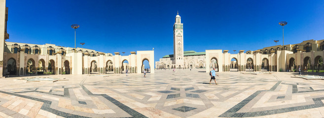 Casablanca , Morocco - 21 March 2019 , Panoramic view of Hassan II Mosque