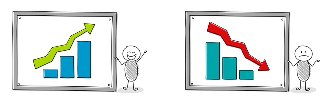 Cartoon stickman with business graph - set. Vector