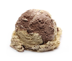 Vanilla and chocolate ice cream ball isolated on white background