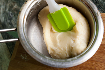 Fresh raw choux pastry prepare