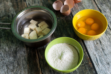 Fresh raw choux pastry prepare