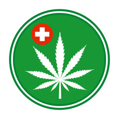 illustration of Marijuana or cannabis leaf Icon Logo with a medical cross. emblem on white background.illustration of medical cannabis emblem on a white background