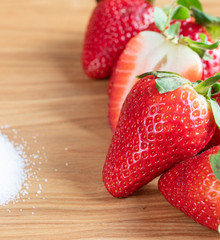 Strawberry Fruits. Sugar. Wooden. Eat. Red. Dessert