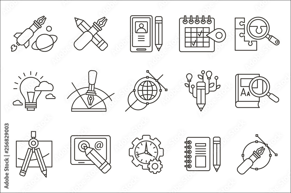Aufkleber vector set of abstract line art icons. digital design and creative production. web and software deve