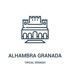 alhambra granada icon vector from tipical spanish collection. Thin line alhambra granada outline icon vector illustration. Linear symbol for use on web and mobile apps, logo, print media. - obrazy, fototapety, plakaty