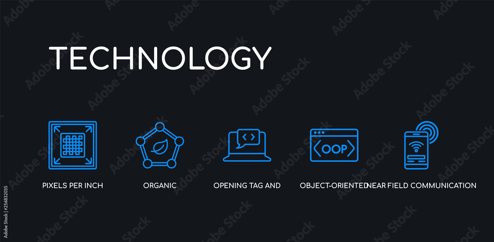 Poster 5 outline stroke blue near field communication, object-oriented programming, opening tag and closing