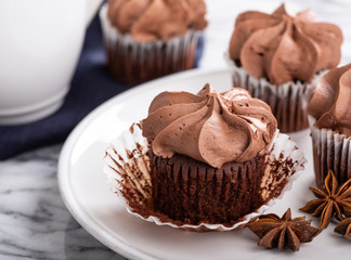 Chocolate Cupcake on a White Plate