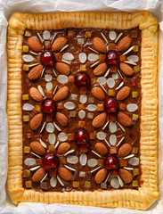 Mazurek pastry, traditional Polish Easter cake made of shortcrust pastry,  fudge caramel cream,...