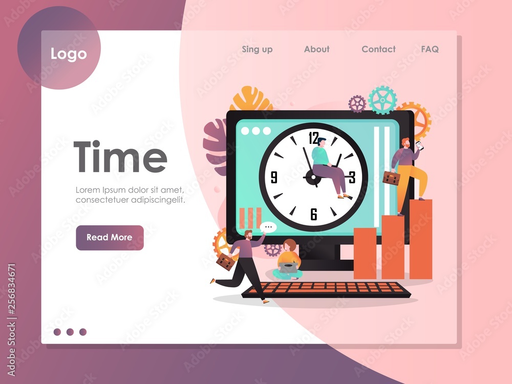 Poster time vector website landing page design template