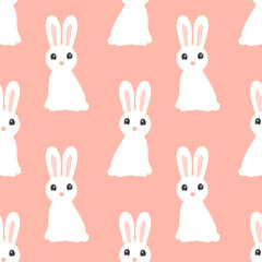 White rabbits seamless pink pattern.