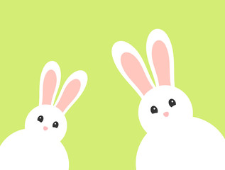 Two white fluffy bunnies with pink noses. Easter.