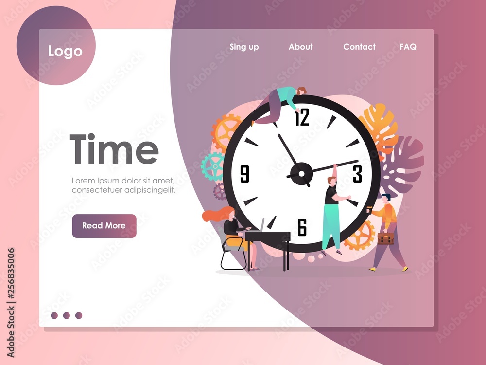 Poster time vector website landing page design template