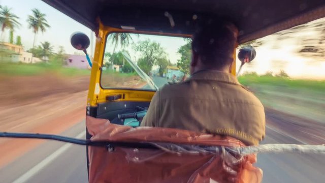 Auto rickshaw ride in Hampi, India. Time lapse